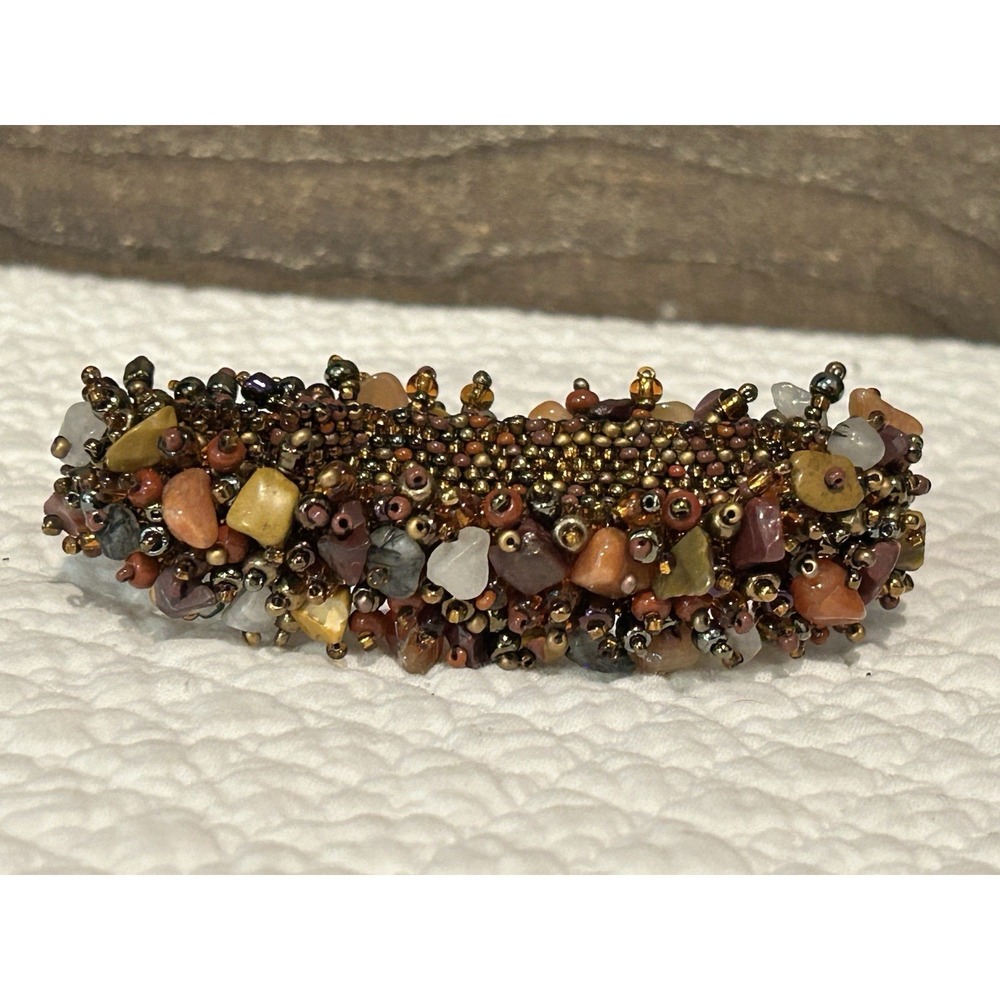 Vintage Boho Woven Multicolor Gemstone Dangle Bead Stretch Bracelet